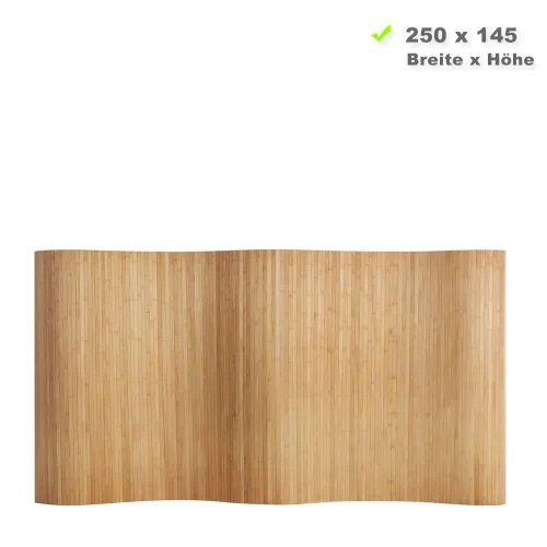 Raumtrenner Raumteiler 145 cm Höhe 250 cm Breite - Sichtschutz aus Bambus im Wellenformat - Farbe: Braun