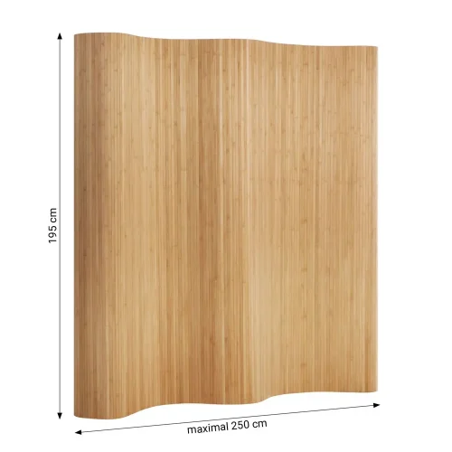Raumtrenner 250 cm Breite 195 cm Höhe - Sichtschutz aus Bambus im Wellenformat - Farbe: Braun