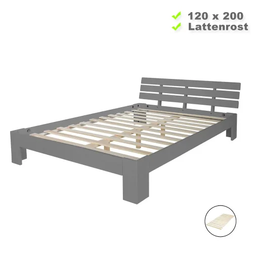 Massivholzbett 120x200 – Futonbett mit einer hohen Rückenlehne – Farbe: Grau