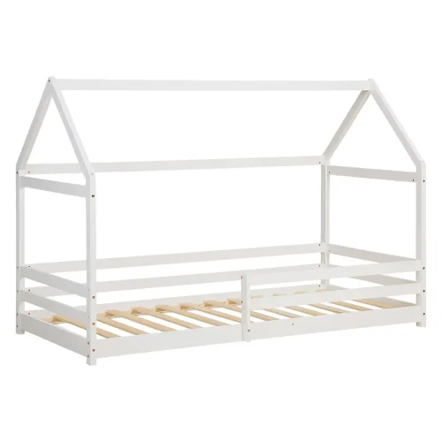 Massivholzbett für Kinder 90x200 - Hausbett mit Rausfallschutz im Montessori-Design - Farbe: Weiß