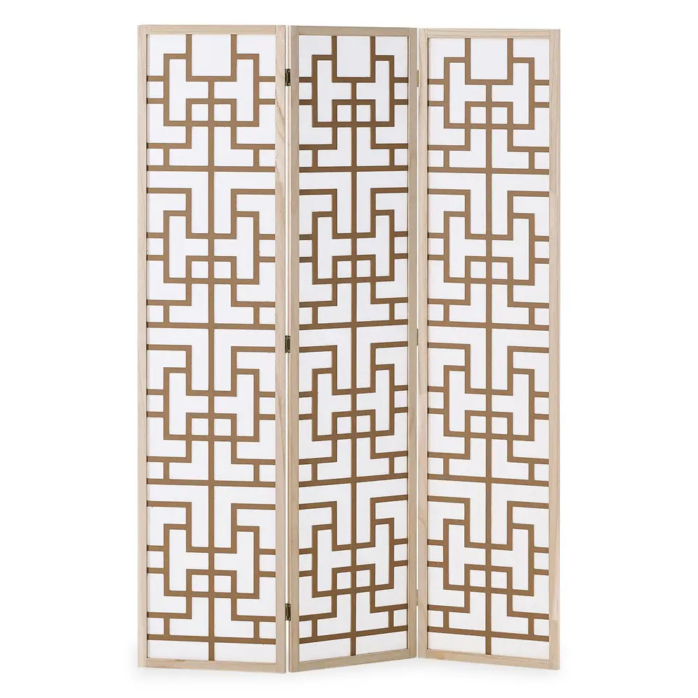 Geprüfte Retourware - Paravent Raumteiler 3-teilig, 120x170 cm - Holz Natur mit Muster in Braun und Shoji Reispapier