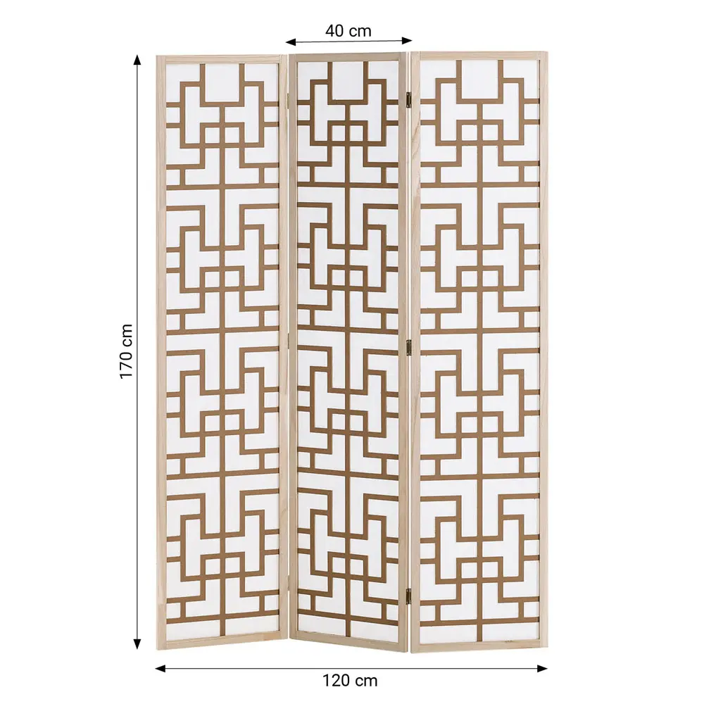 Geprüfte Retourware - Paravent Raumteiler 3-teilig, 120x170 cm - Holz Natur mit Muster in Braun und Shoji Reispapier – Bild 2