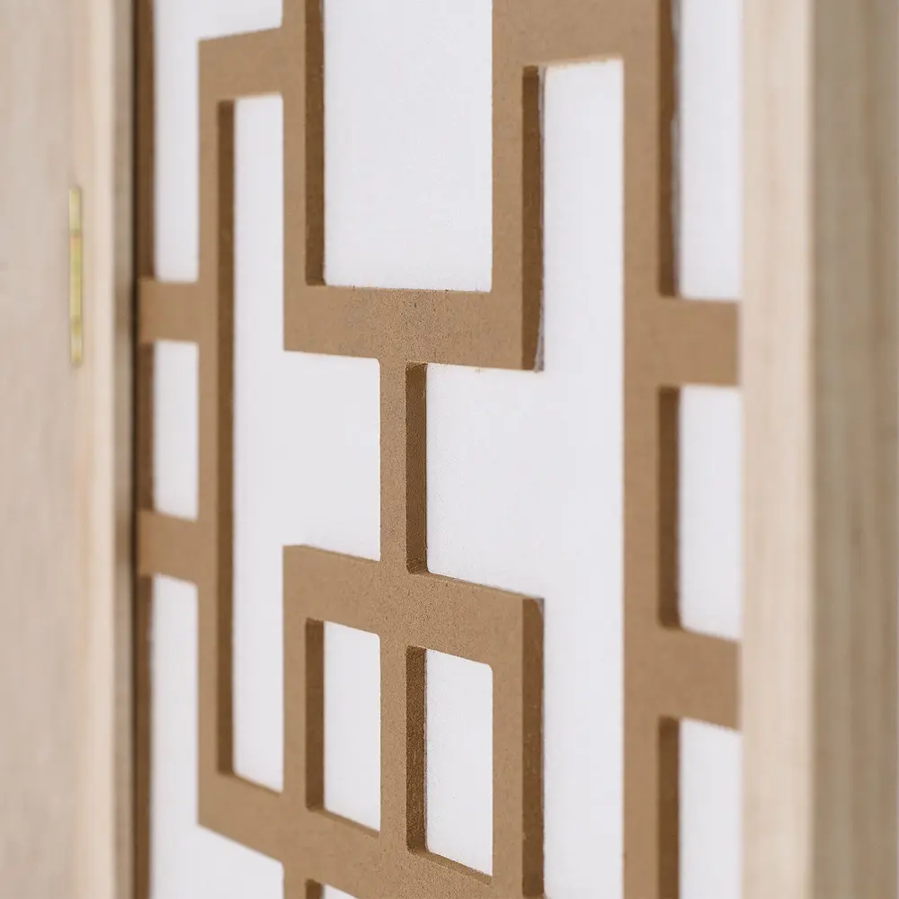 Geprüfte Retourware - Paravent Raumteiler 3-teilig, 120x170 cm - Holz Natur mit Muster in Braun und Shoji Reispapier – Bild 4