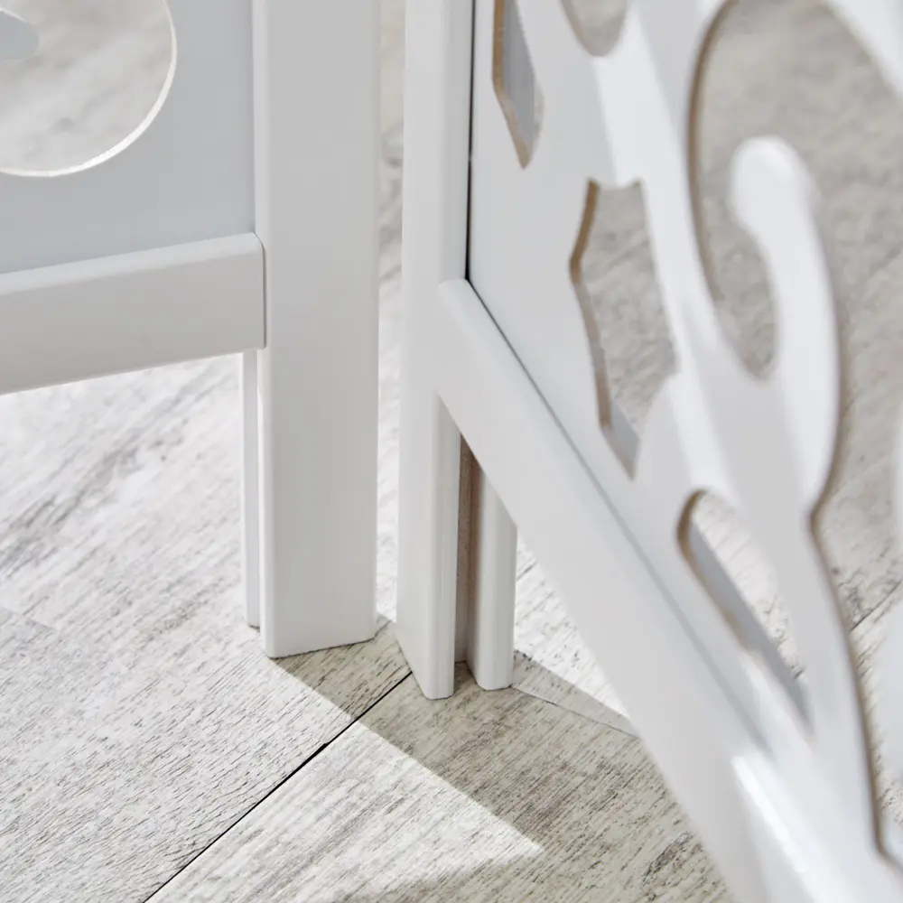 Geprüfte Retourware – Paravent Raumteiler 5-teilig, 215x175cm - Holz mit Holzverzierung - Weiß