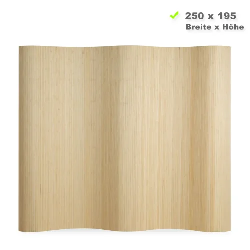 Paravent 250 cm Breite 195 cm Höhe - Raumteiler aus Bambus in Wellenoptik - Farbe: Natur