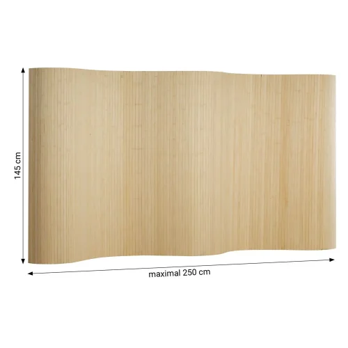 Paravent 250 cm Breite 145 cm Höhe – Raumteiler aus Bambus in Wellenoptik – Farbe: Natur
