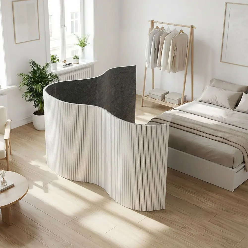 Sichtschutz Raumteiler 250 cm Breite 145 cm Höhe – Bambus Trennelement in Wellenform – Farbe: Weiß