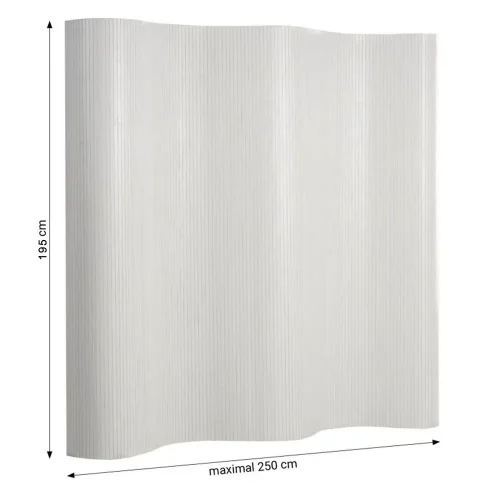 Sichtschutz 250 cm Breite 195 cm Höhe - Bambus Trennelement in Wellenform - Farbe: Weiß
